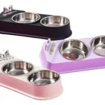 PLATO DOBLE PARA MASCOTAS CON PLATOS DE ACERO