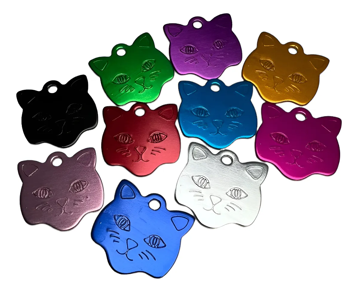 D_NQ_NP_2X_931348-MLM92133372842_092025-F-30-placas-identificacion-para-mascotas-aluminio-anodizado-ga SET PLACA CARA DE GATO 24 un - Imagen 1