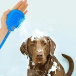 Guante Esponja Con Manguera Masajeador Para Baño De Mascotas Color Azul - Imagen 2
